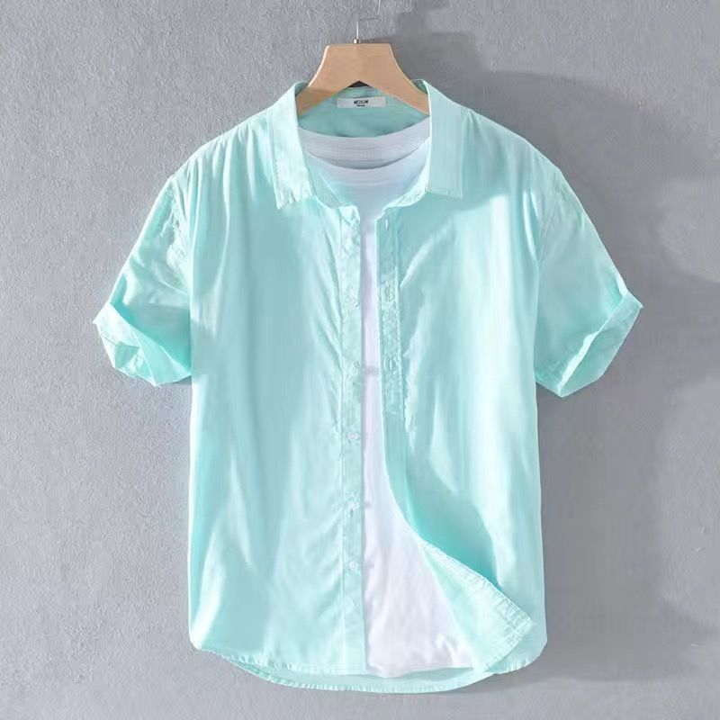 Japanese Linen Shirt Men Up-to-neck