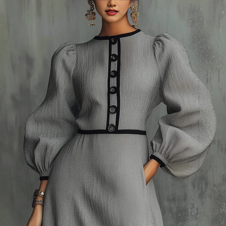 Sophisticated Chanel-inspired Gray Patchwork Knit Dress