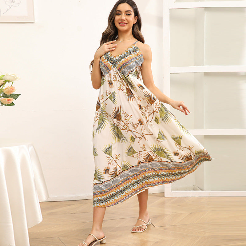 Womens Sleeveless Floral Print Slip Dress