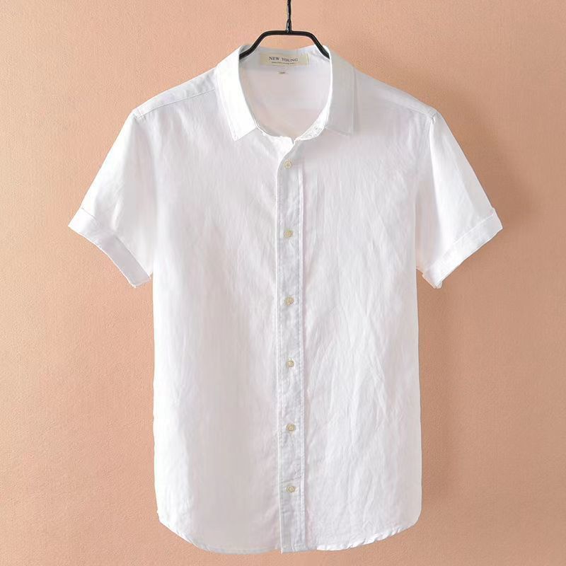 Japanese Linen Shirt Men Up-to-neck