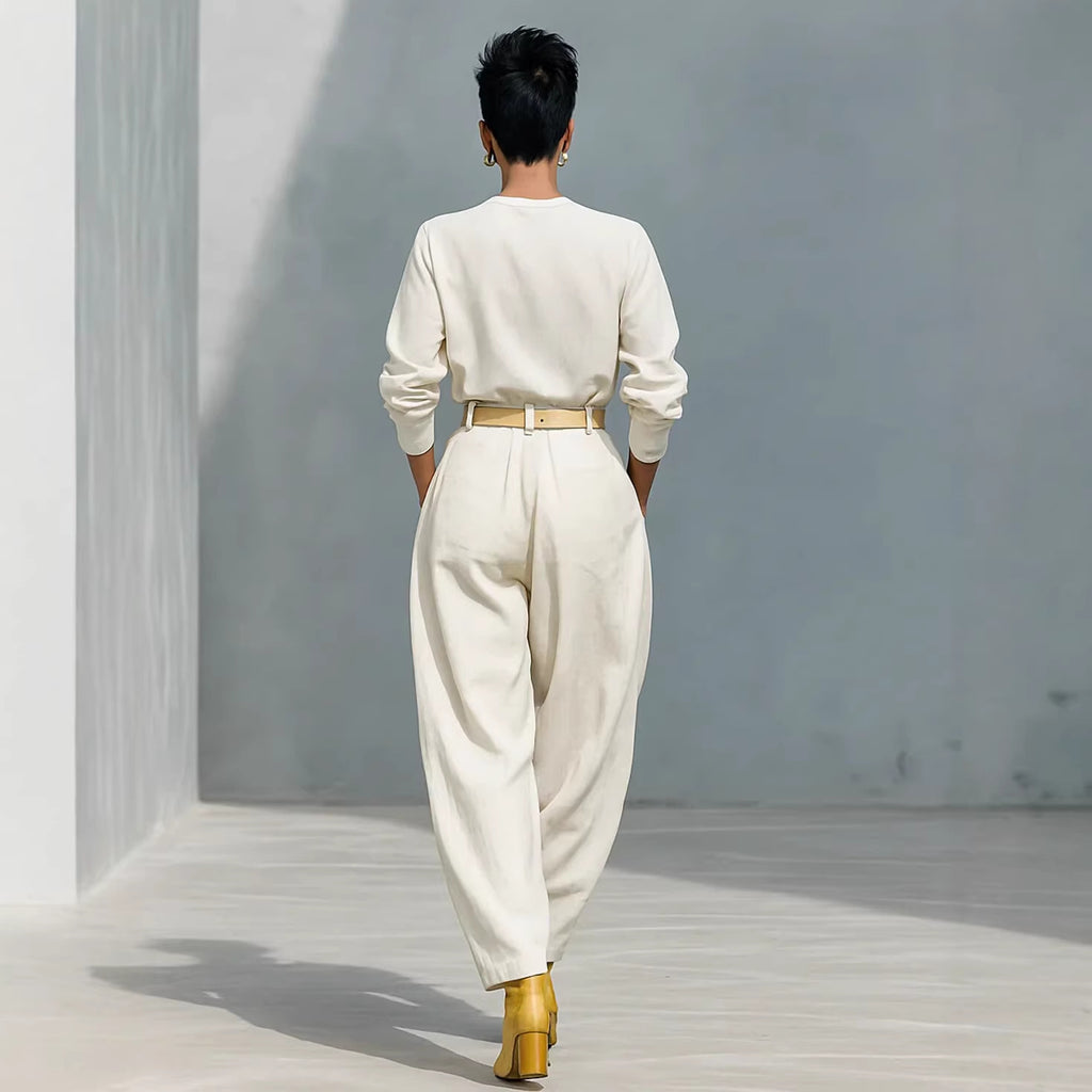 Minimalist Wide-Leg Pant Set with Belt