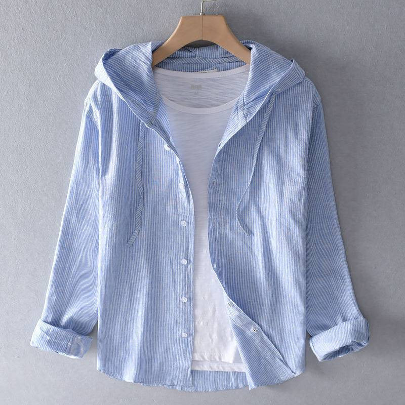 Hooded Long Sleeve Solid Color Shirt Loose Fit Stylish Cotton Linen