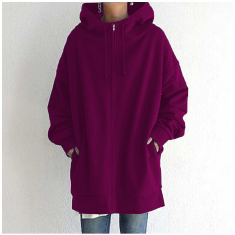 New Stylish Streetwear Long Fleece-lined Hoodie With A Zipper And Hood