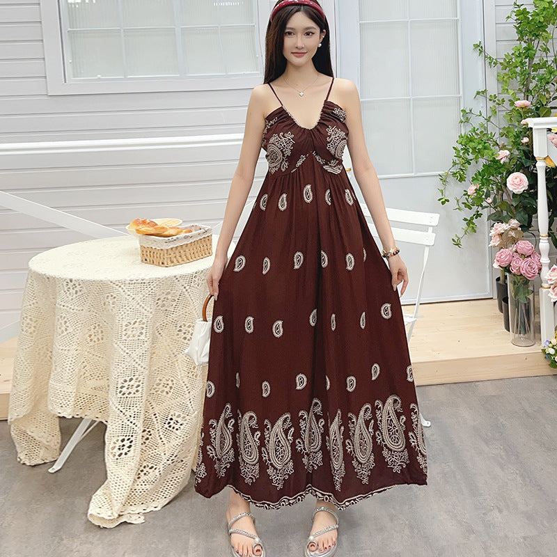 Womens Sleeveless Floral Print Slip Dress