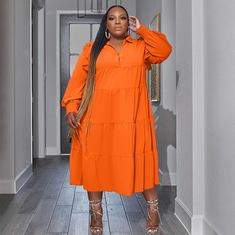 Women's Fashion Ruffle-Shoulder Long-Sleeve Layered Dress