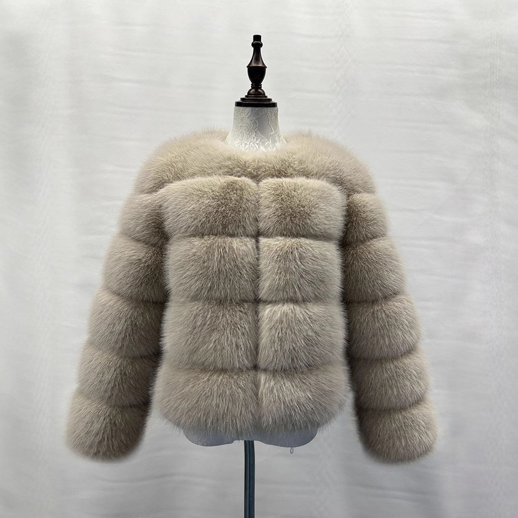 Faux Fox-fur Patchwork Winter Coat With Long Sleeves For Extra Warmth And Insulation