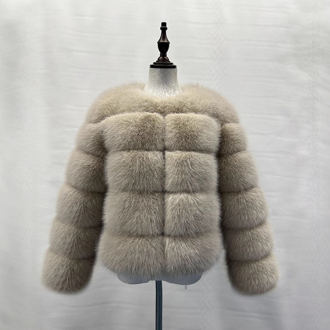 Faux Fox-fur Patchwork Winter Coat With Long Sleeves For Extra Warmth And Insulation