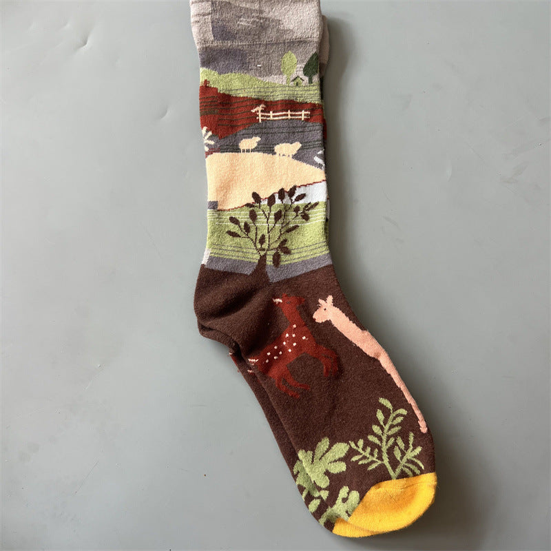 Retro-style Fun Mid-calf Socks For Men And Women