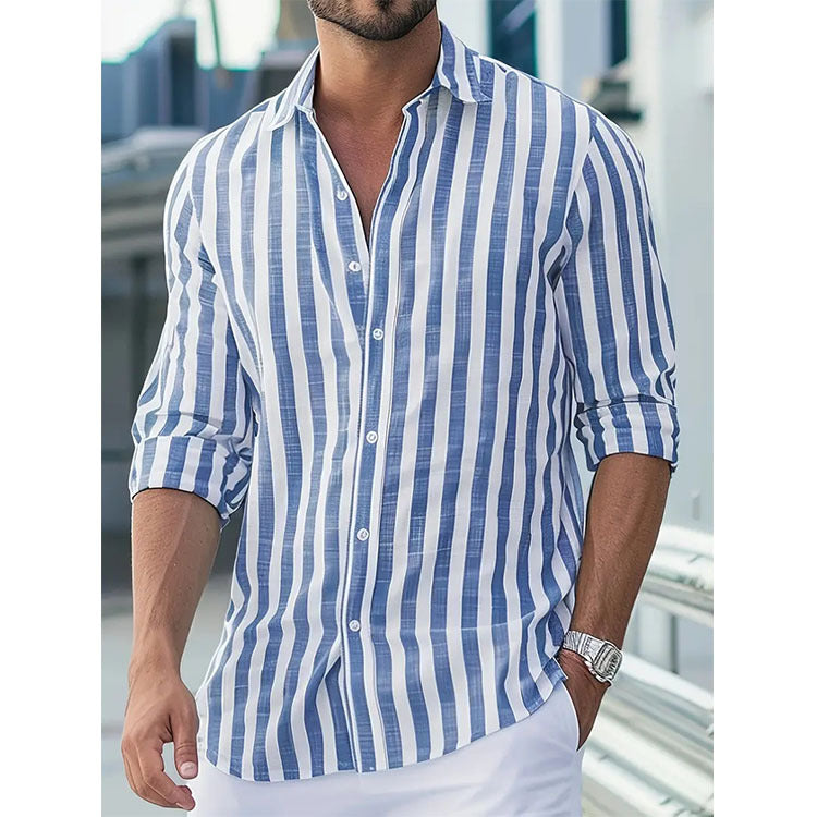 Mens Stylish Long-sleeve Striped Button-down Shirt