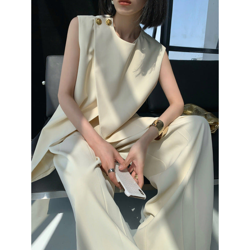 Irregular Sleeveless Vest Top And High-waisted Wide-leg Pants Set