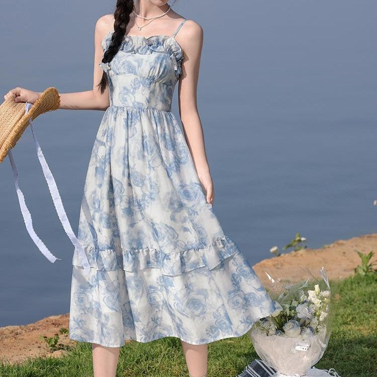Strap-style French Ruffled Beach Dress