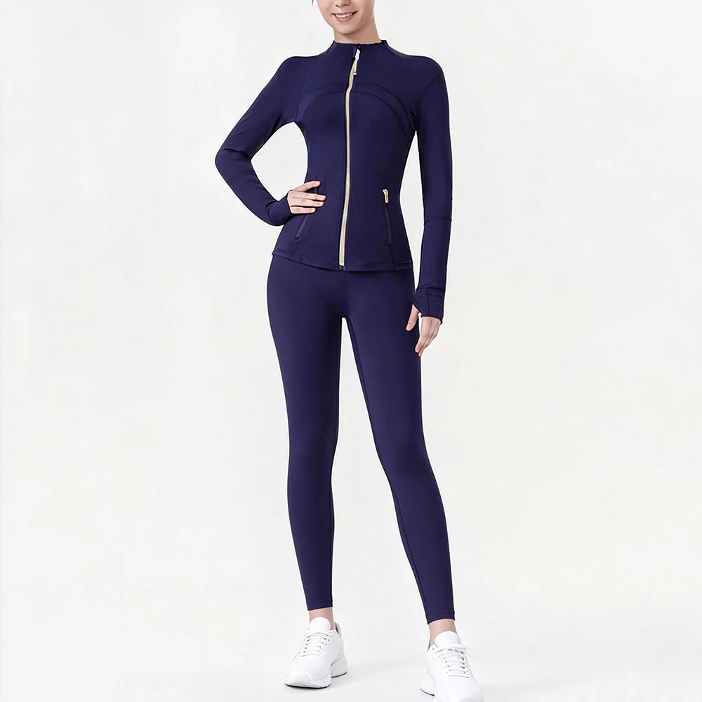 Breathable Seamless Quick Dry Plus Size Outdoor Sportswear Windproof Women Gym Yoga Jacket Set