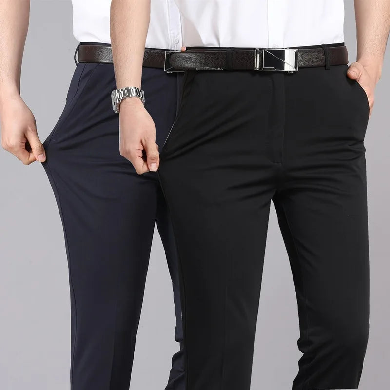 Business Suit Pants Men's Casual Trousers Elastic Formal Men's Pants Spring and Summer Thin Loose Straight Leg Hanging Trousers
