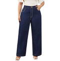 Dark Blue Casual Loose Wide Leg Straight Fit Jeans for Plus Size Women