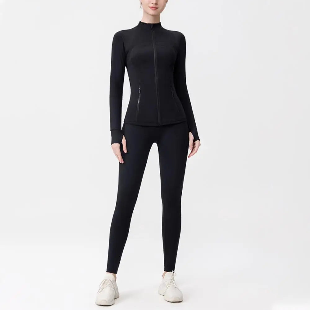 Breathable Seamless Quick Dry Plus Size Outdoor Sportswear Windproof Women Gym Yoga Jacket Set