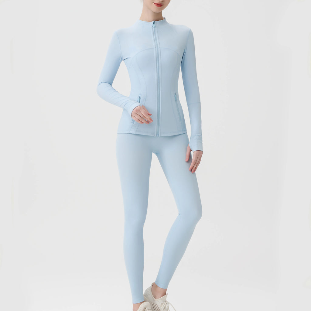 Breathable Seamless Quick Dry Plus Size Outdoor Sportswear Windproof Women Gym Yoga Jacket Set