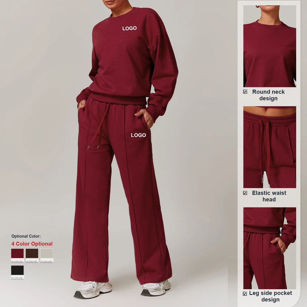 Custom High-quality Casual Sports Sweatshirt Women's High Waist Wide-leg Long-sleeved Jogging Clothes Gym Running Fitness Set (each piece sold separately)