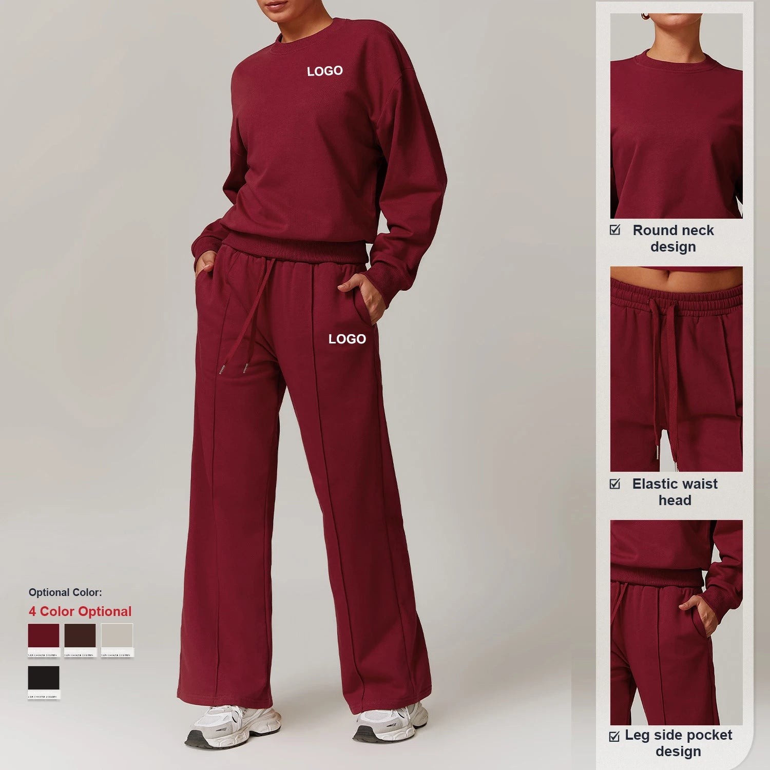 Custom High-quality Casual Sports Sweatshirt Women's High Waist Wide-leg Long-sleeved Jogging Clothes Gym Running Fitness Set (each piece sold separately)