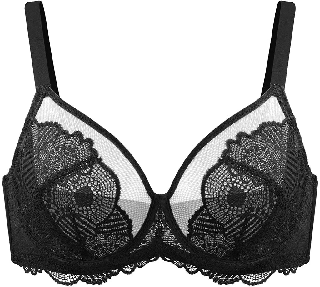 2025 New Styles Plus Size Full Figure Underwire Lace Embroidery Frontless Backless Net Lace Bra Panty for Female