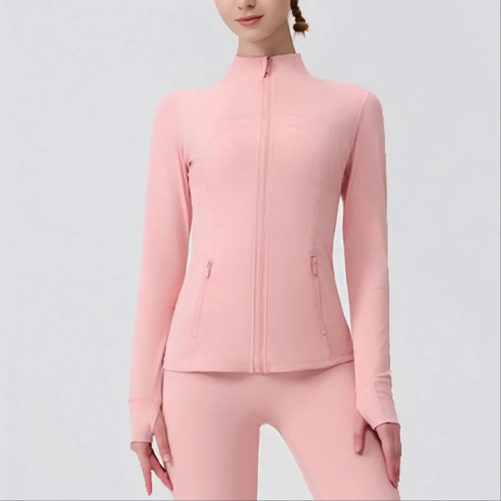 Gold Zipper Women Seamless Breathable Nylon Spandex Workout Yoga Jackets Quick Dry Stand Neck  Gym Jacket