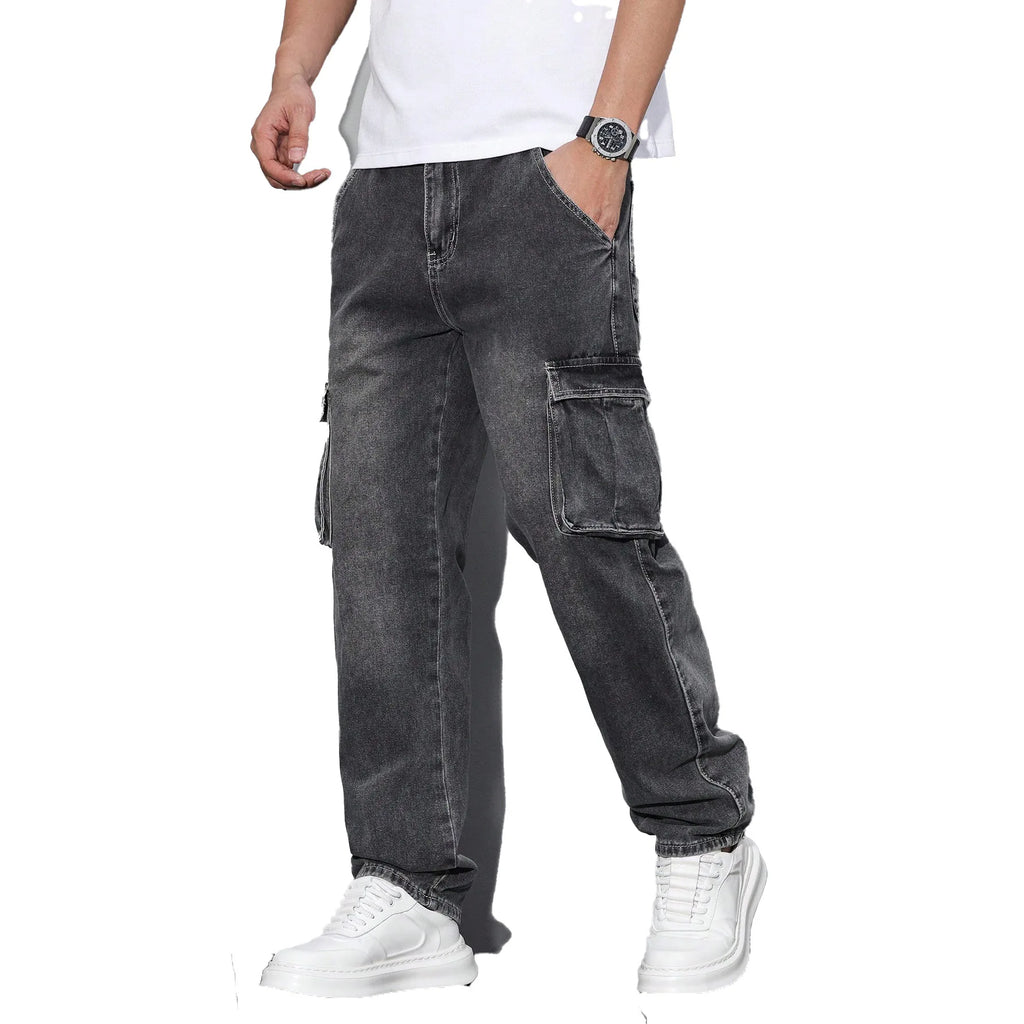 Men's Straight-Leg Denim Jeans | Multi-Pocket Washed Fit