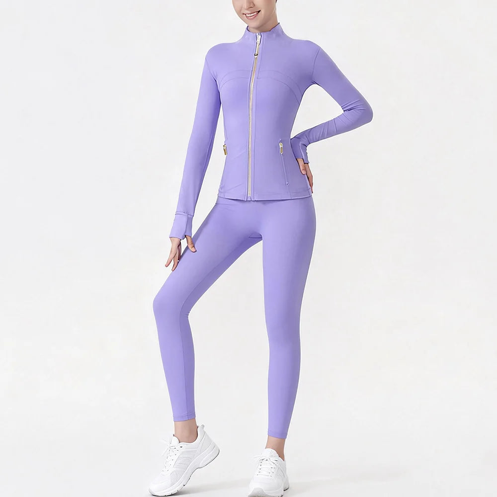 Breathable Seamless Quick Dry Plus Size Outdoor Sportswear Windproof Women Gym Yoga Jacket Set