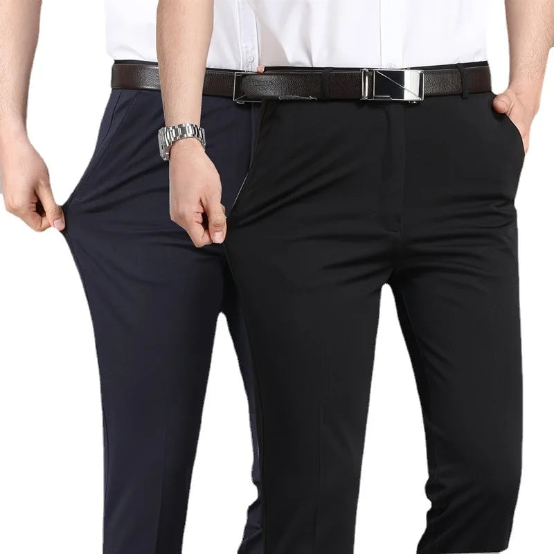 Business Suit Pants Men's Casual Trousers Elastic Formal Men's Pants Spring and Summer Thin Loose Straight Leg Hanging Trousers