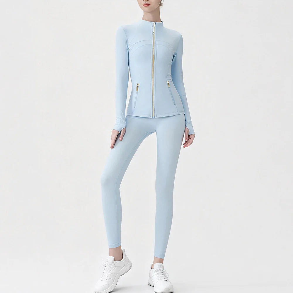 Breathable Seamless Quick Dry Plus Size Outdoor Sportswear Windproof Women Gym Yoga Jacket Set