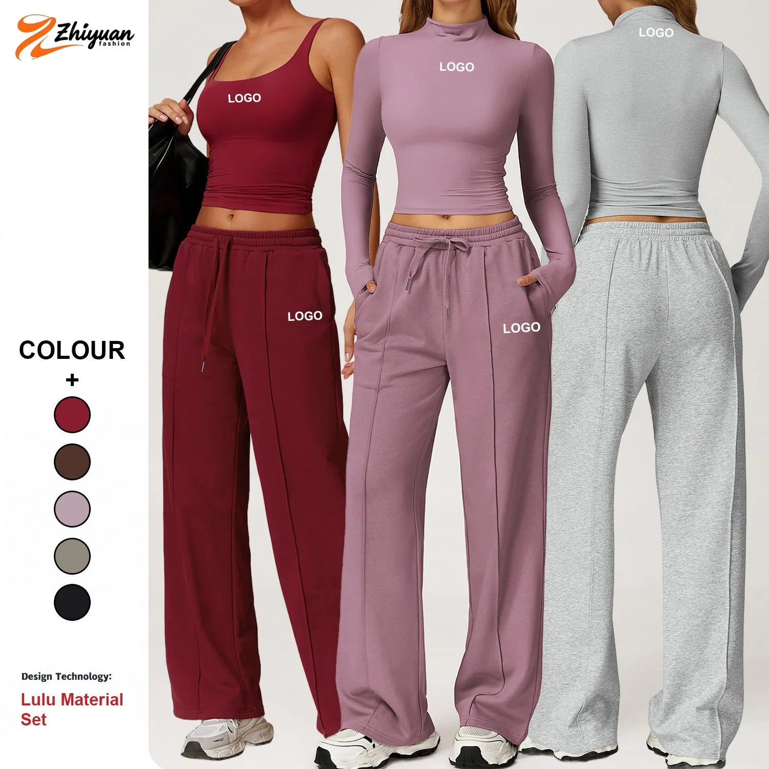 Custom High-quality Casual Sports Sweatshirt Women's High Waist Wide-leg Long-sleeved Jogging Clothes Gym Running Fitness Set (each piece sold separately)