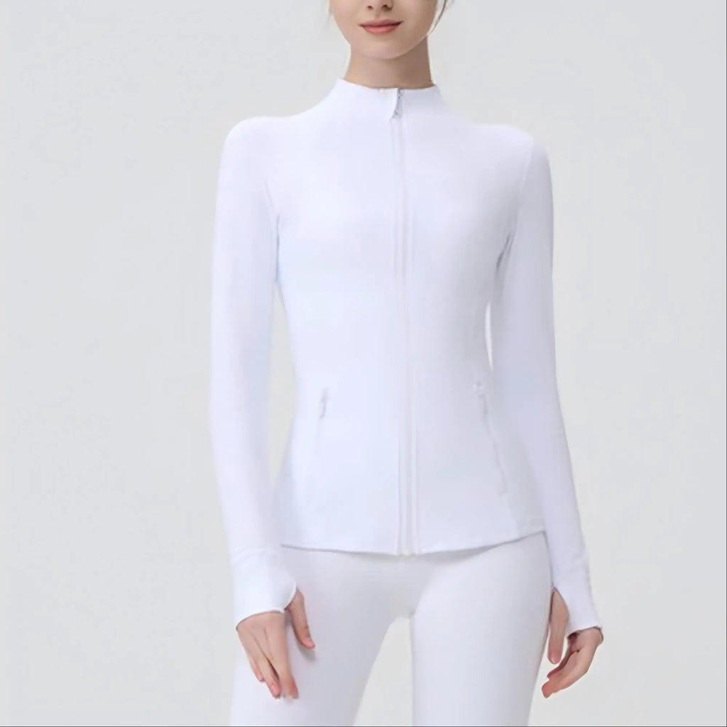 Gold Zipper Women Seamless Breathable Nylon Spandex Workout Yoga Jackets Quick Dry Stand Neck  Gym Jacket
