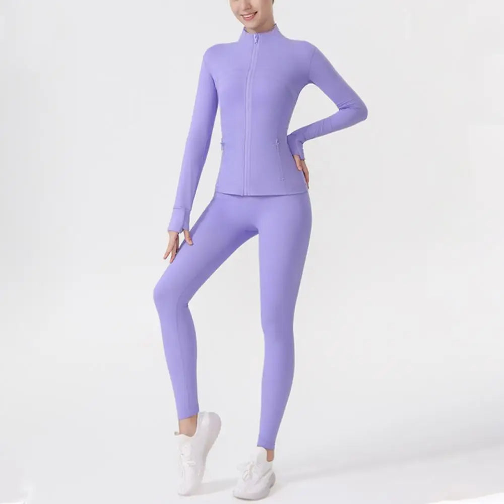 Breathable Seamless Quick Dry Plus Size Outdoor Sportswear Windproof Women Gym Yoga Jacket Set