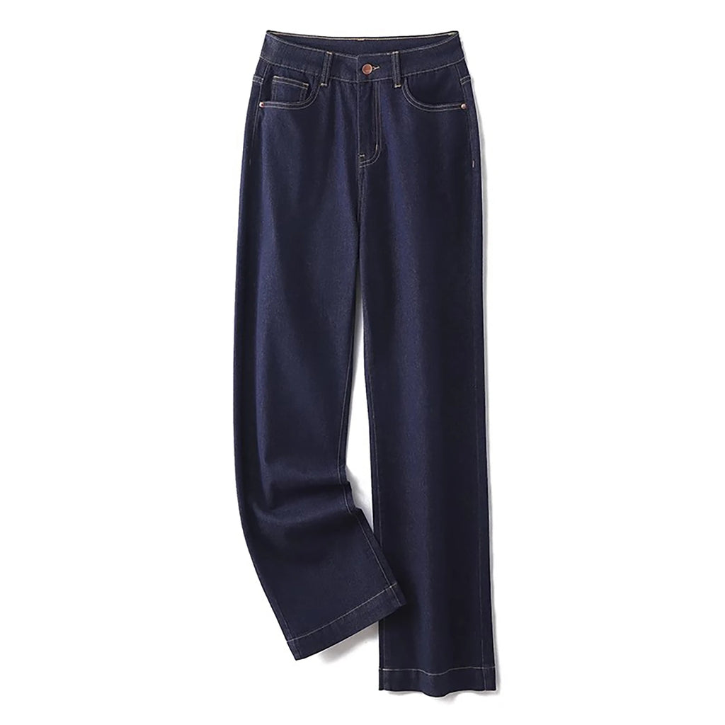 Dark Blue Casual Loose Wide Leg Straight Fit Jeans for Plus Size Women