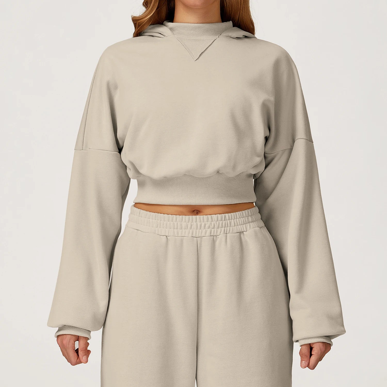 Women's Cropped Hooded Fitness Sweatshirt, Jogging Sweatpants & Gym Top, or Sportswear Running 2-Piece Set