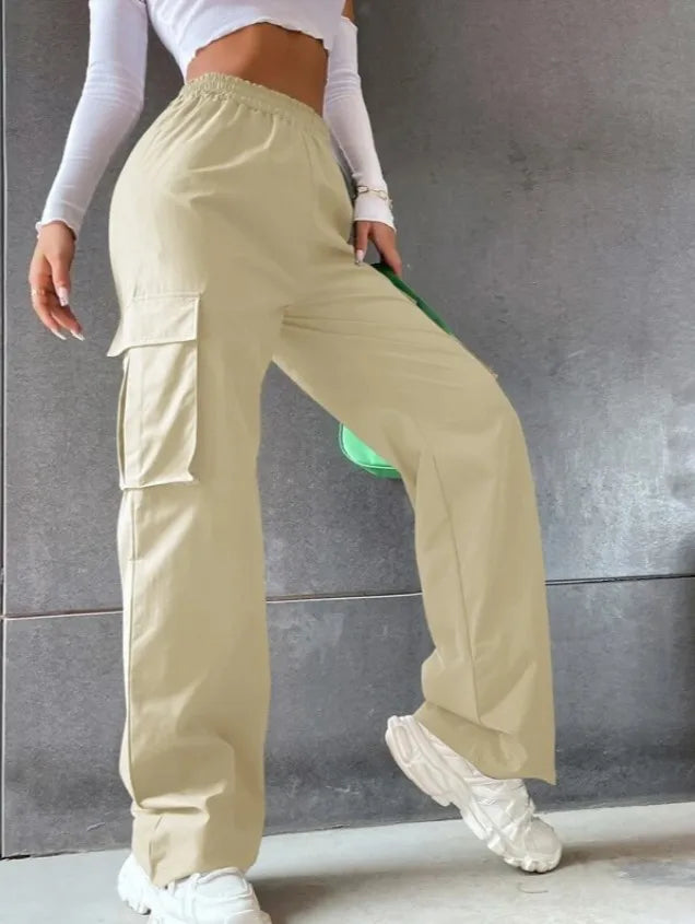 Trending Products 2026 New Arrivals Summer Women Cargo Pants With Pockets Straight Loose High Waist Ladies Pants Trousers