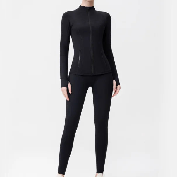 Breathable Seamless Quick Dry Plus Size Outdoor Sportswear Windproof Women Gym Yoga Jacket Set