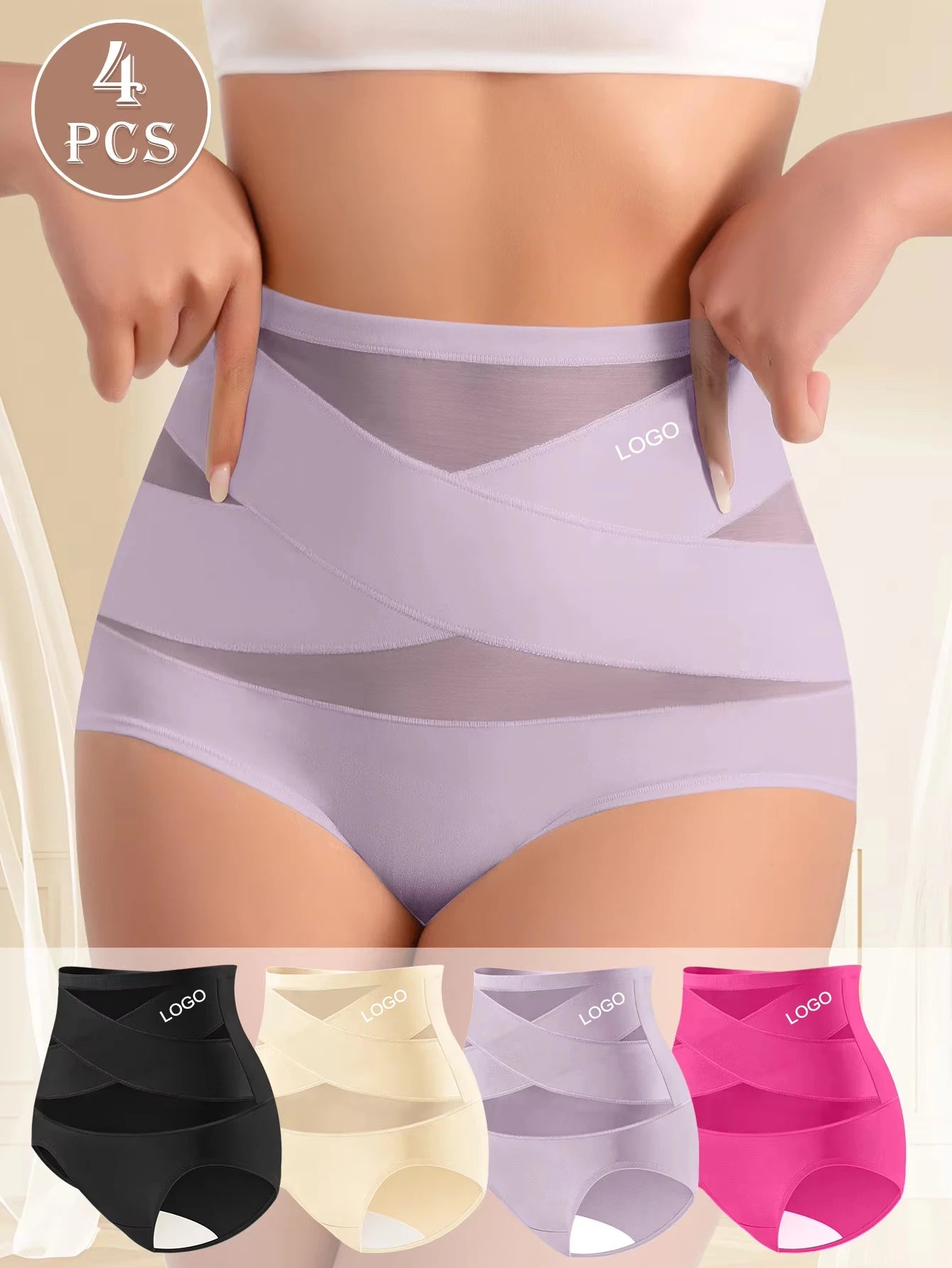 European American High-Waisted Plus-Size Women's Underwear Cross-Border Exclusive Firm Tummy Control Briefs in Silk