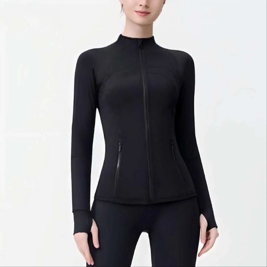 Gold Zipper Women Seamless Breathable Nylon Spandex Workout Yoga Jackets Quick Dry Stand Neck  Gym Jacket