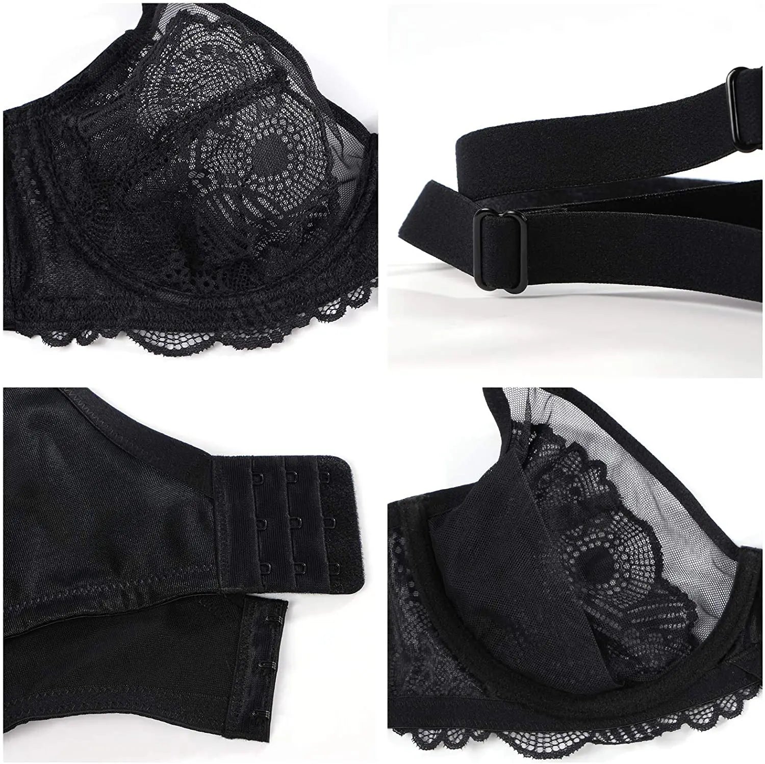 2025 New Styles Plus Size Full Figure Underwire Lace Embroidery Frontless Backless Net Lace Bra Panty for Female
