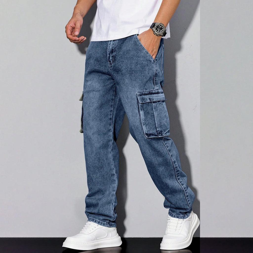 Men's Straight-Leg Denim Jeans | Multi-Pocket Washed Fit
