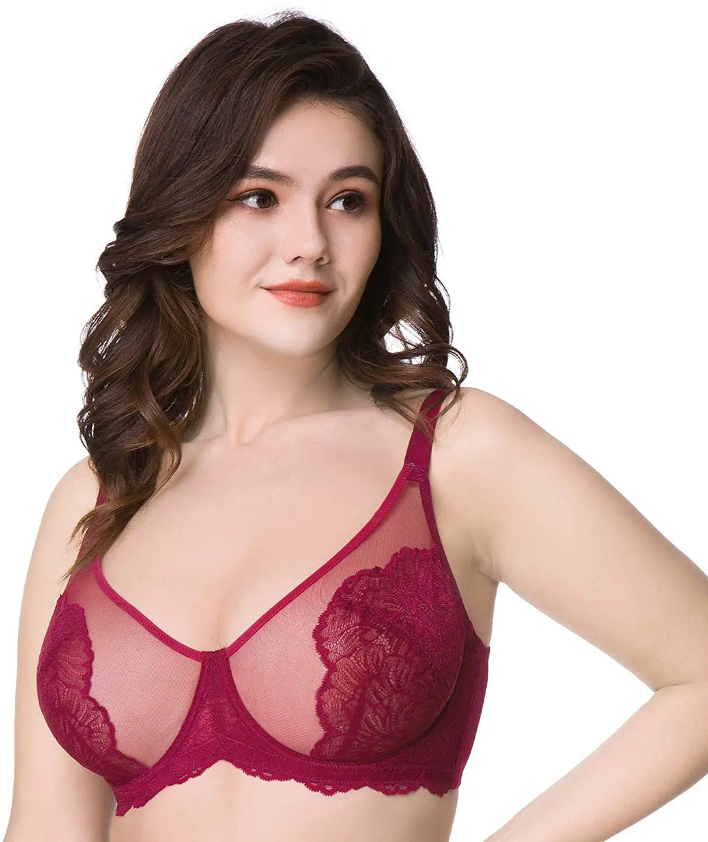 2025 New Styles Plus Size Full Figure Underwire Lace Embroidery Frontless Backless Net Lace Bra Panty for Female