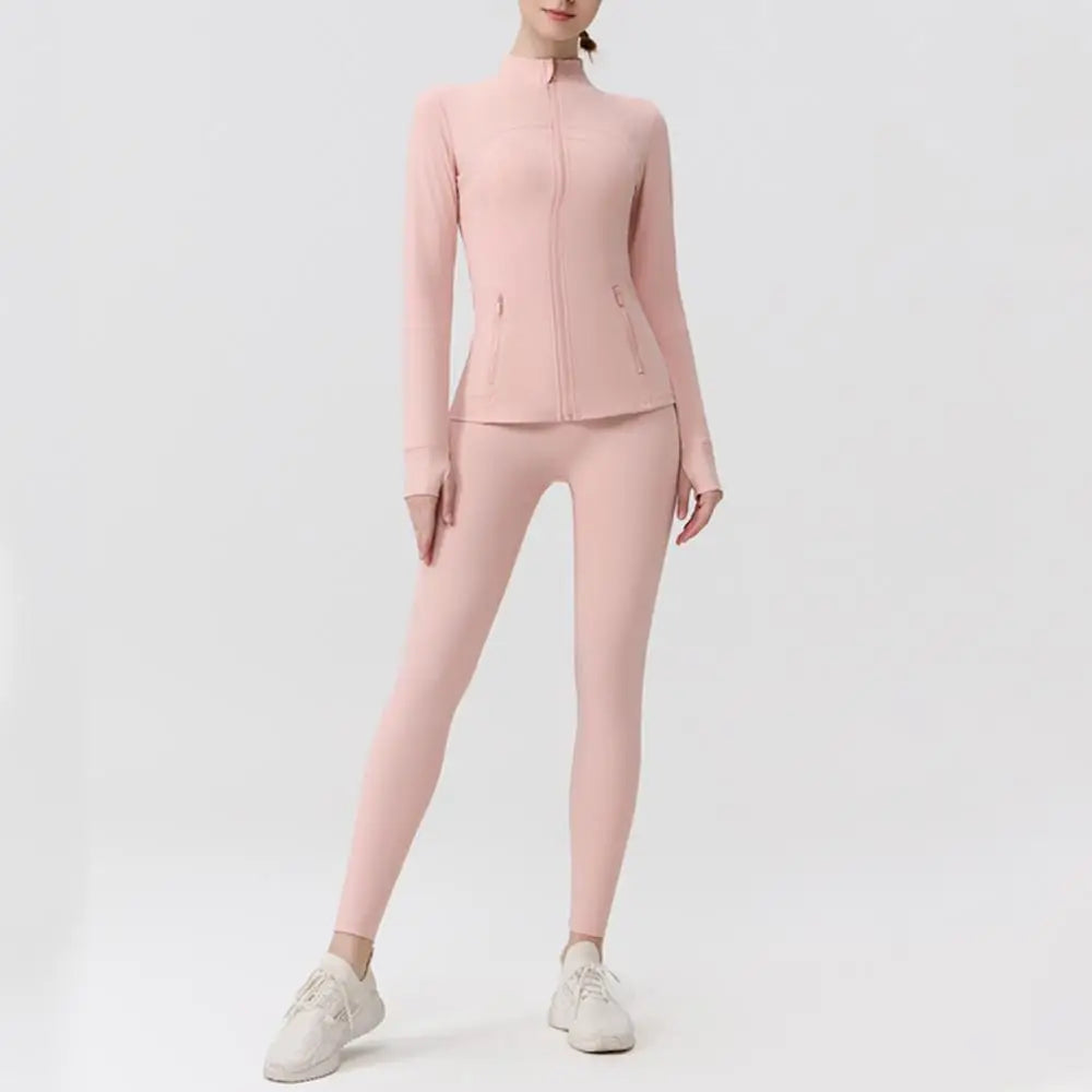 Breathable Seamless Quick Dry Plus Size Outdoor Sportswear Windproof Women Gym Yoga Jacket Set