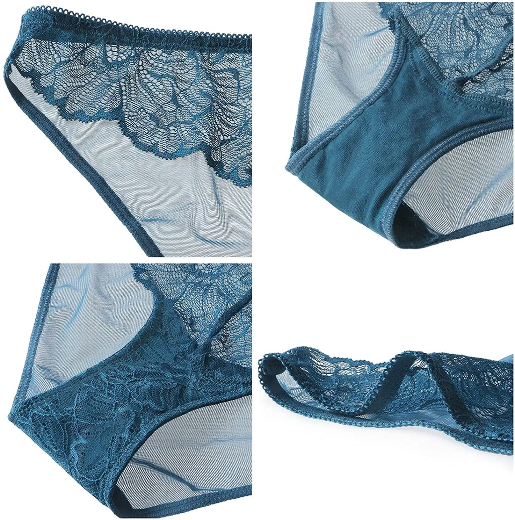 2025 New Styles Plus Size Full Figure Underwire Lace Embroidery Frontless Backless Net Lace Bra Panty for Female