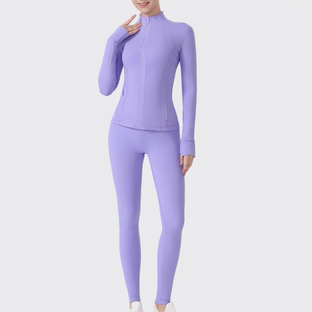 Breathable Seamless Quick Dry Plus Size Outdoor Sportswear Windproof Women Gym Yoga Jacket Set