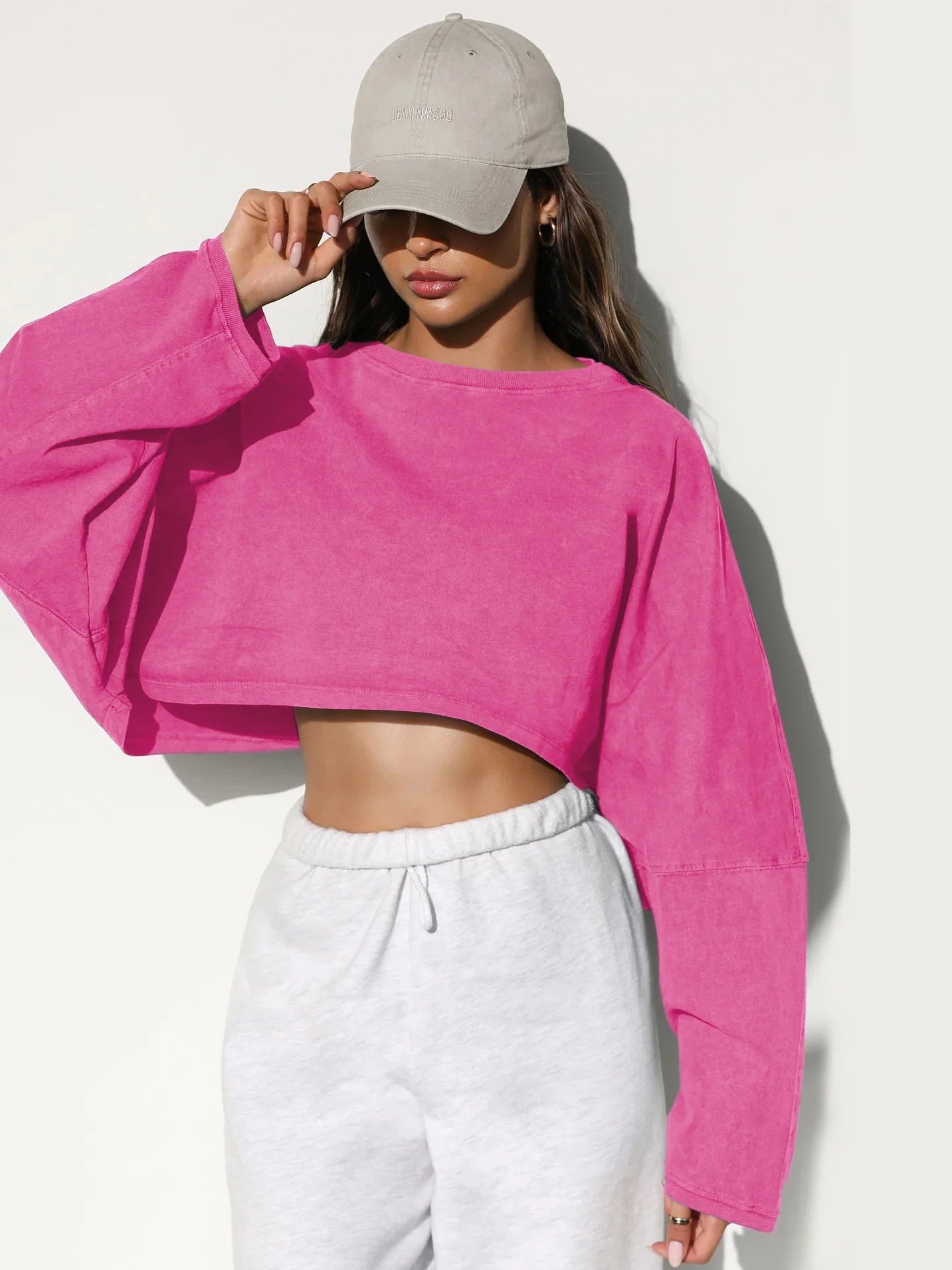 2026 Cute Navel Crewneck Sweater Women's Short Sports Base Shirt Knitted Long Sleeve Solid Color Viscose Spandex Top