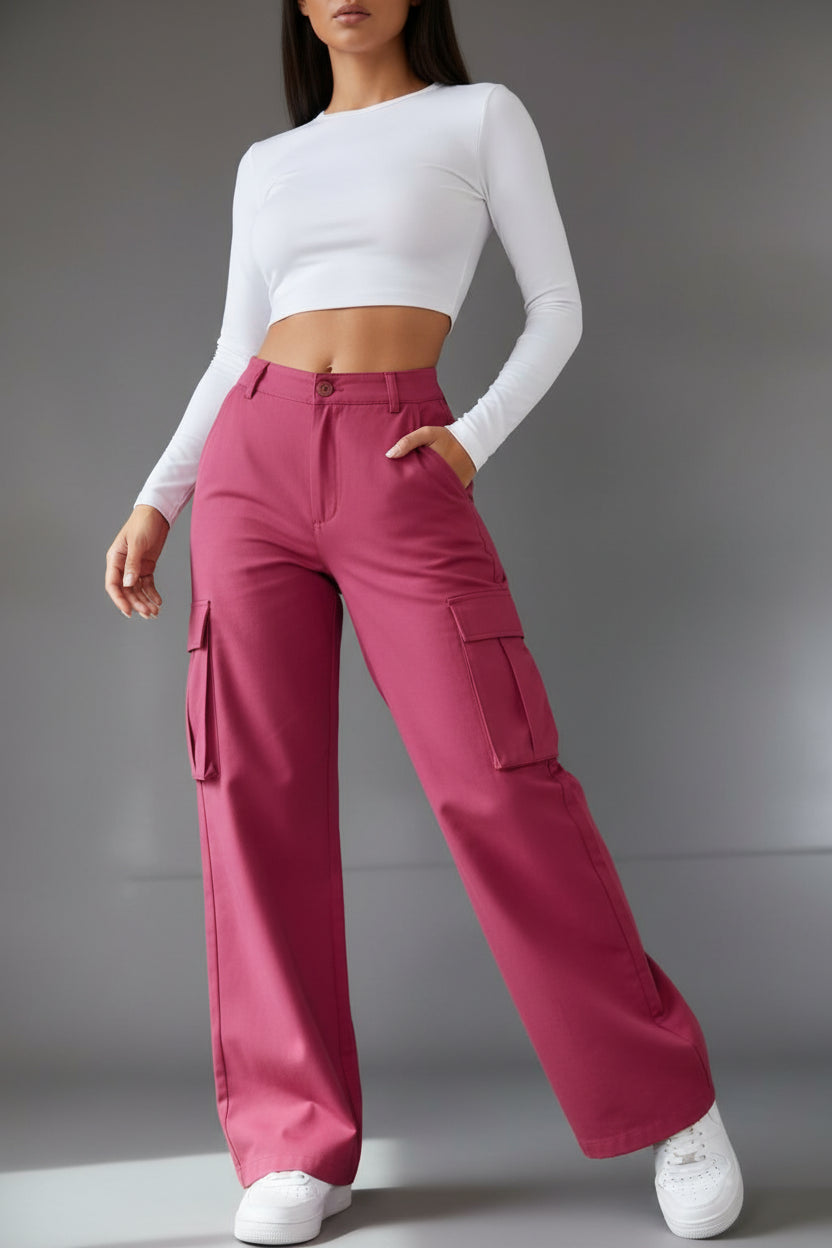 Trending Products 2026 New Arrivals Summer Women Cargo Pants With Pockets Straight Loose High Waist Ladies Pants Trousers
