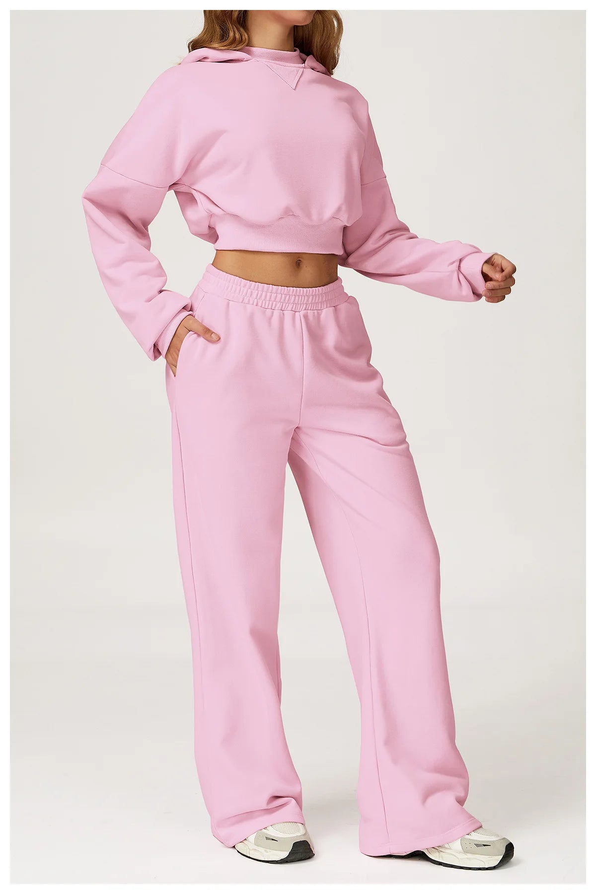 Women's Cropped Hooded Fitness Sweatshirt, Jogging Sweatpants & Gym Top, or Sportswear Running 2-Piece Set