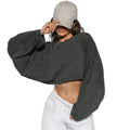 2026 Cute Navel Crewneck Sweater Women's Short Sports Base Shirt Knitted Long Sleeve Solid Color Viscose Spandex Top