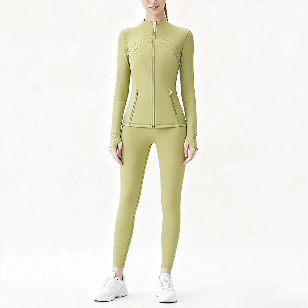 Breathable Seamless Quick Dry Plus Size Outdoor Sportswear Windproof Women Gym Yoga Jacket Set