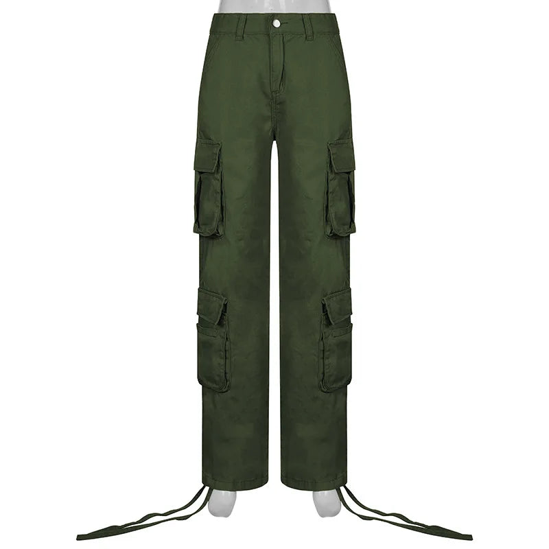 Women's 90s High Waist Vintage Wide Leg Cargo Denim Jeans Streetwear Pants with Pockets