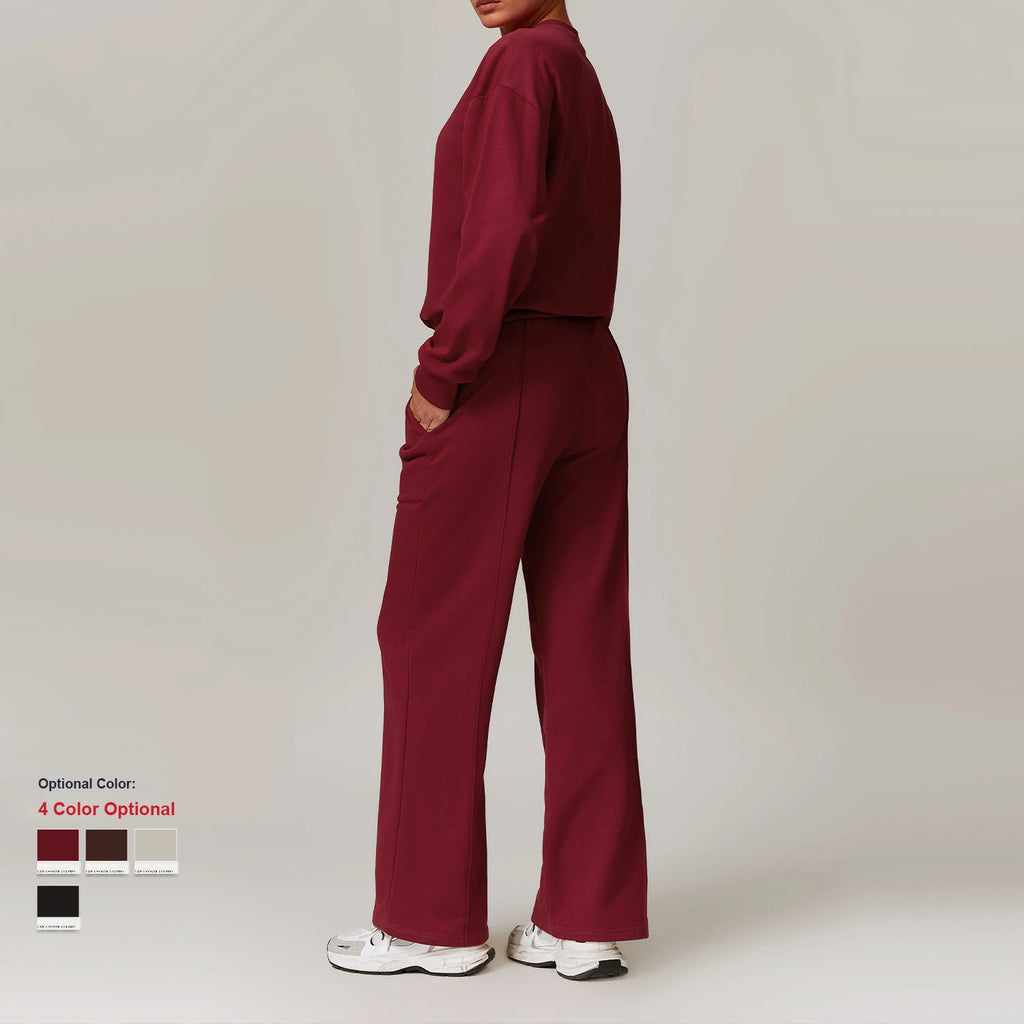 Custom High-quality Casual Sports Sweatshirt Women's High Waist Wide-leg Long-sleeved Jogging Clothes Gym Running Fitness Set (each piece sold separately)